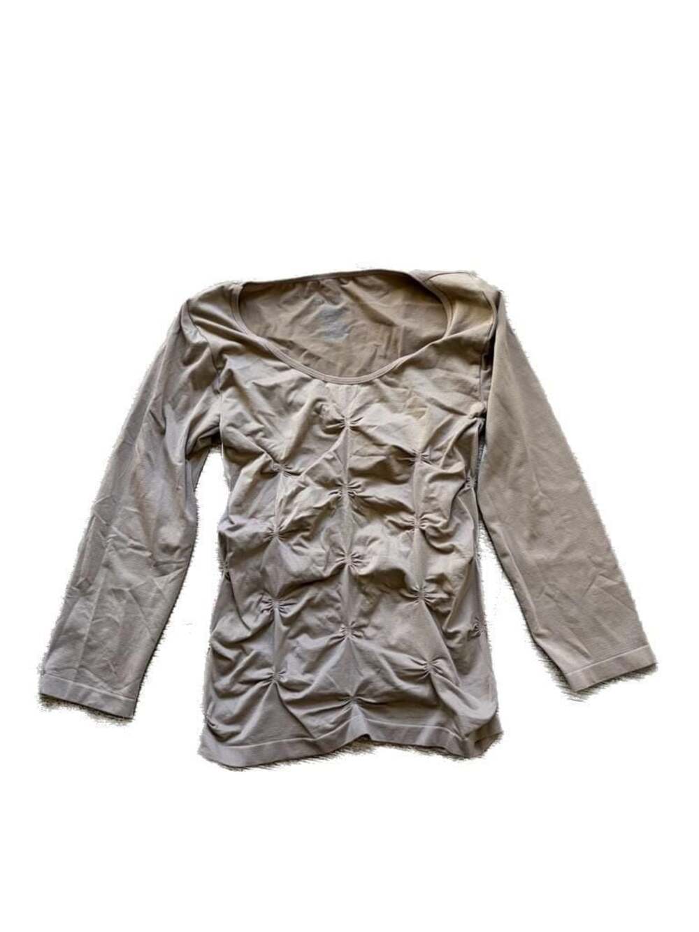 P-Luca Milano Tan Ruching Patterned Long Sleeve Scoop Neck Top